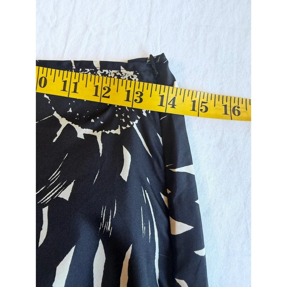 The Limited Silk Black Cream Abstract Floral Midi Skirt Size 4 Dark Academia